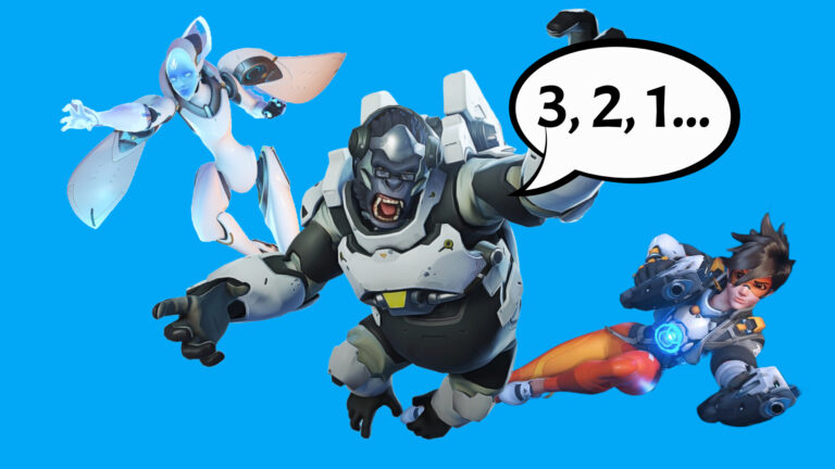 3 personnages qui effectuent une dive (winston le tank, Echo et tracer les DPS) sur Overwatch 2 - composition dive